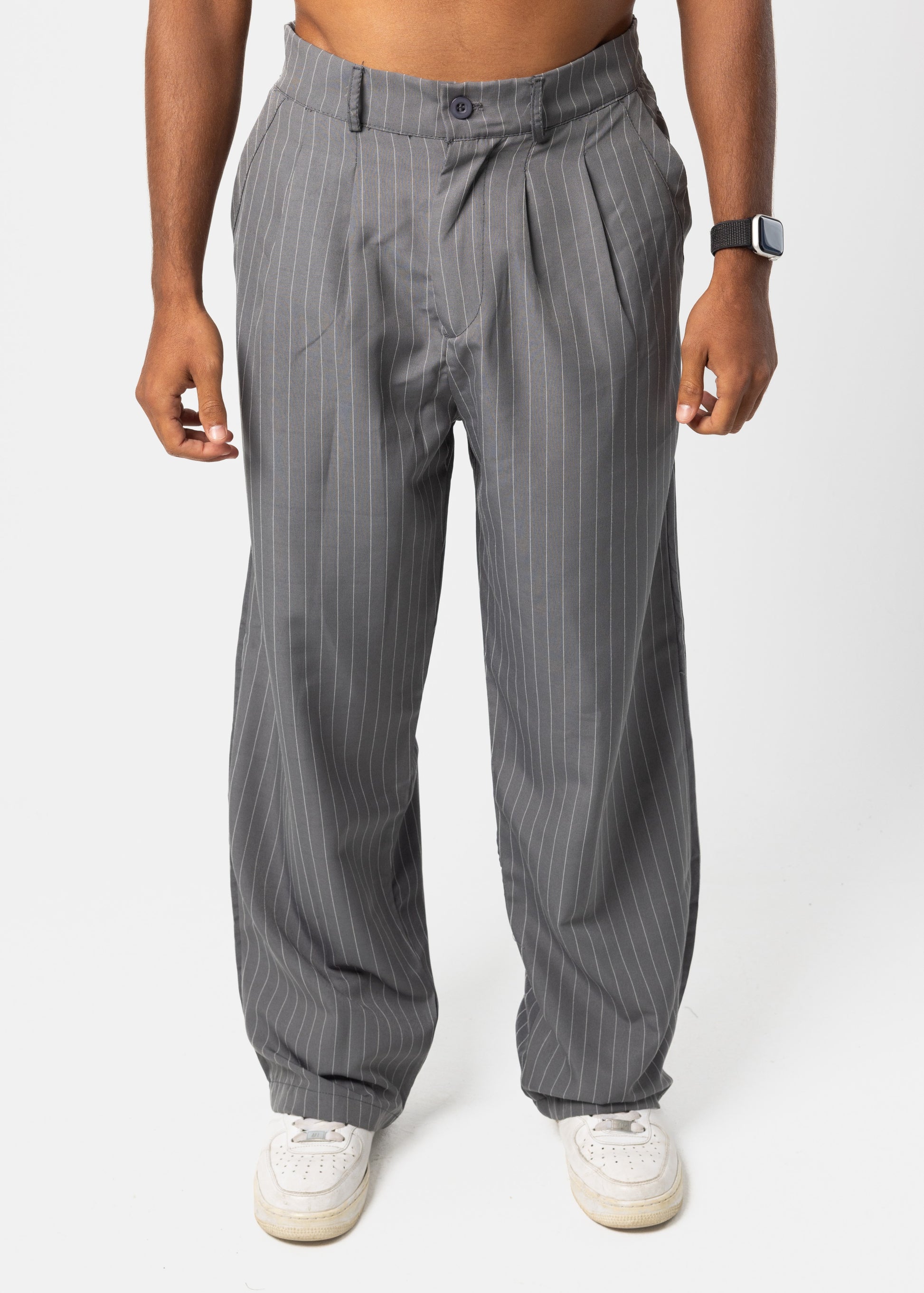 Grey Stripped Tailored Pants