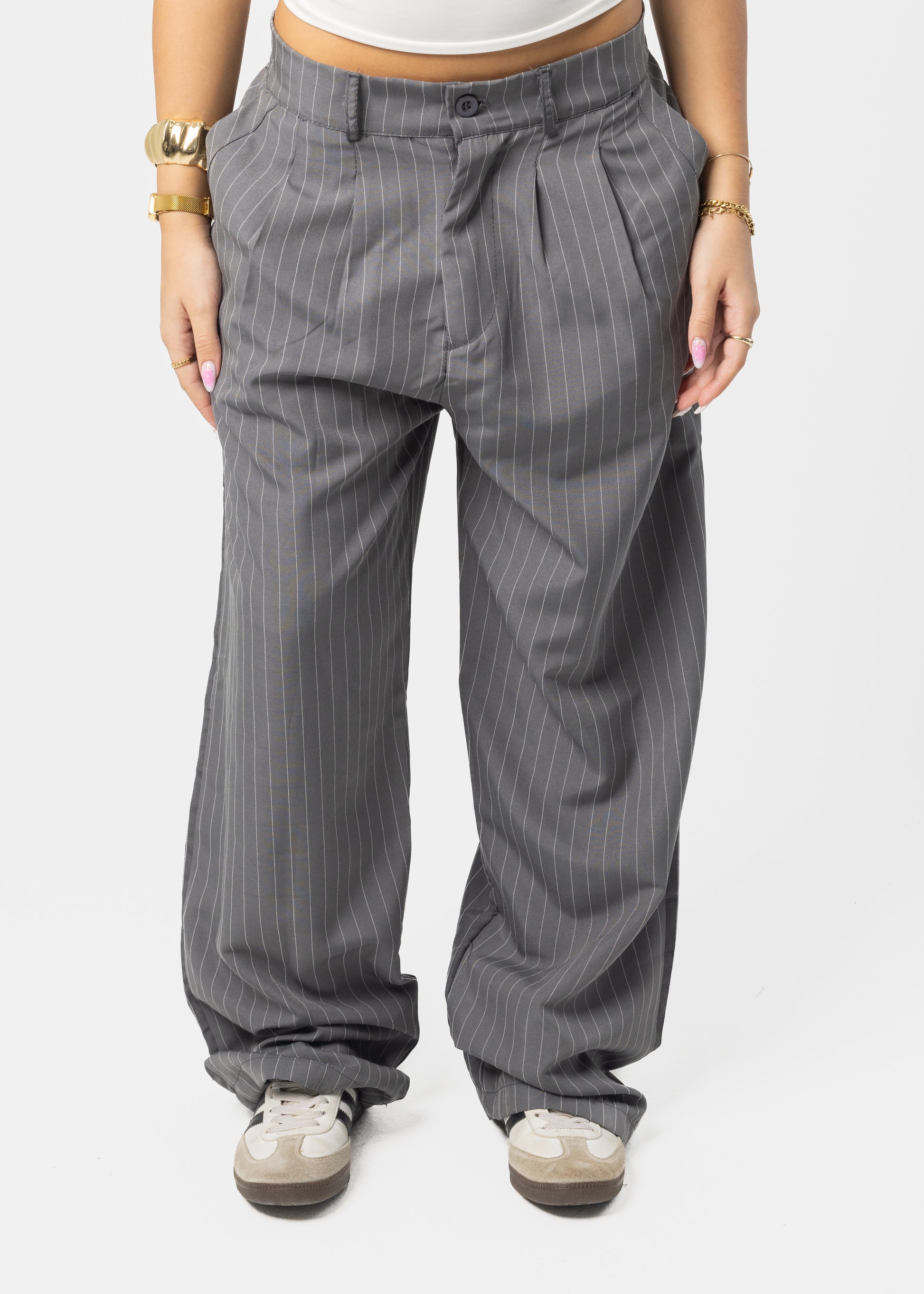 Grey Stripped Tailored Pants
