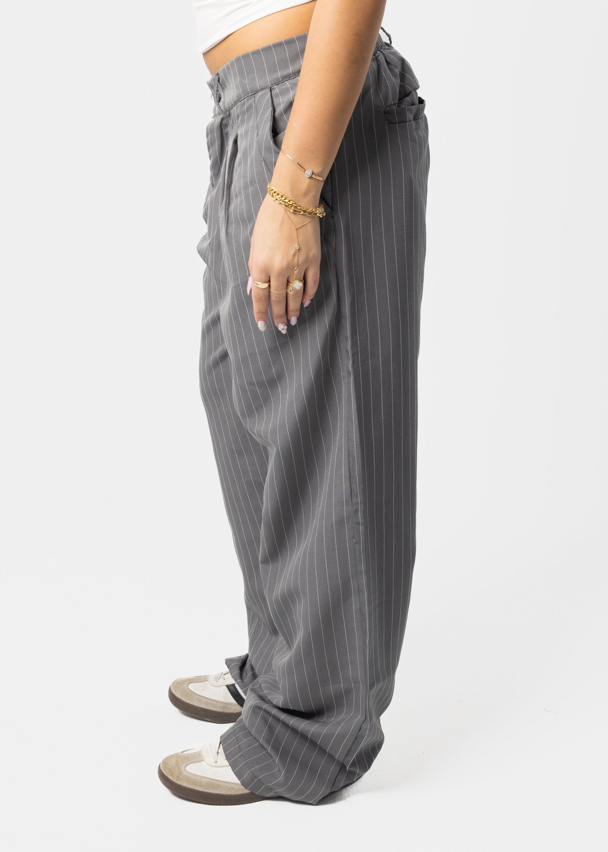 Grey Stripped Tailored Pants