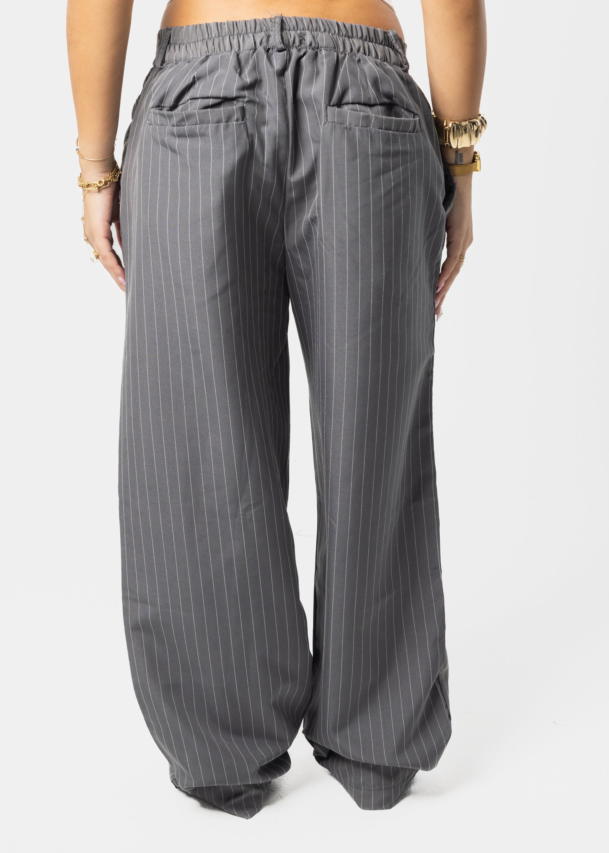 Grey Stripped Tailored Pants
