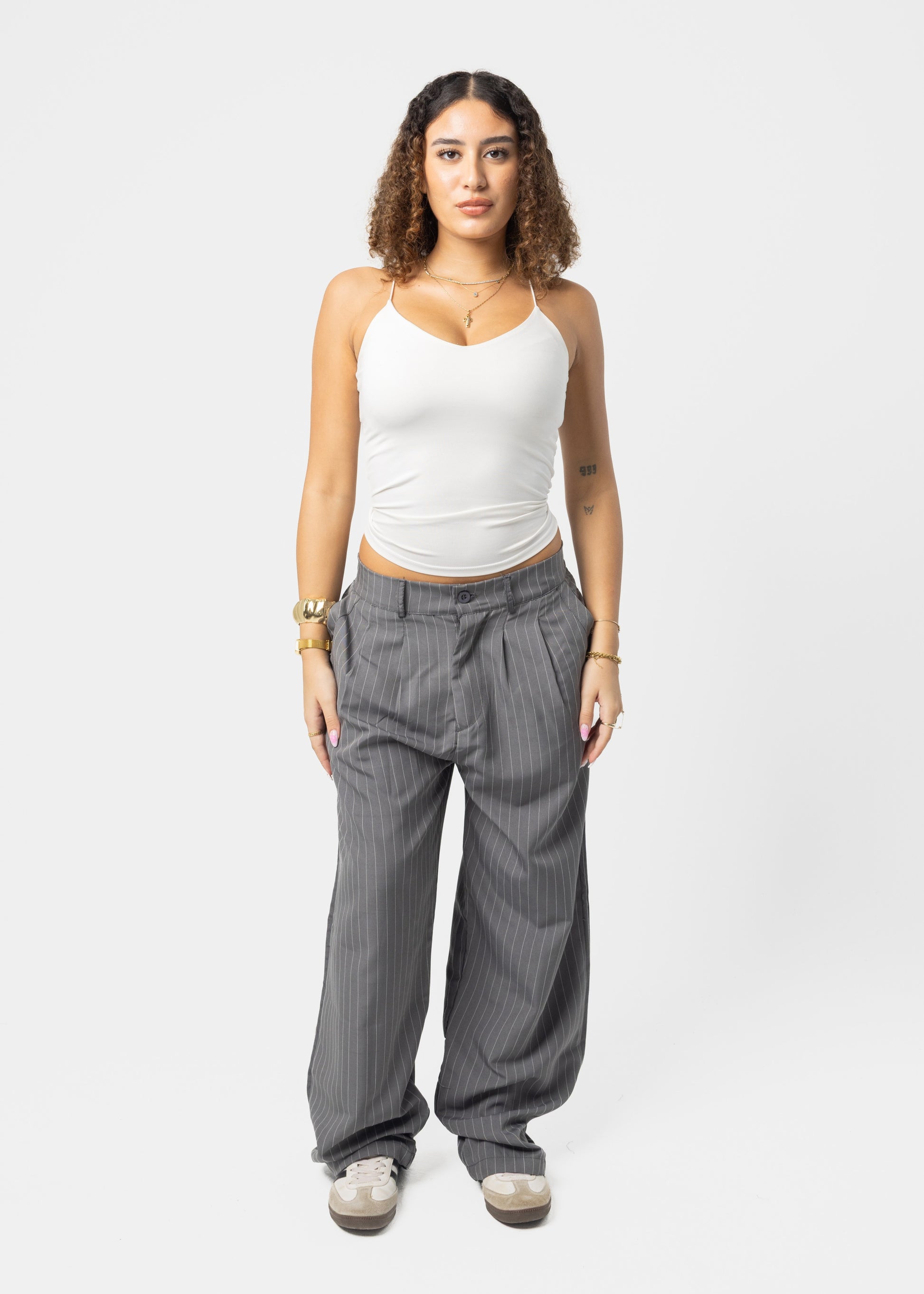 Grey Stripped Tailored Pants